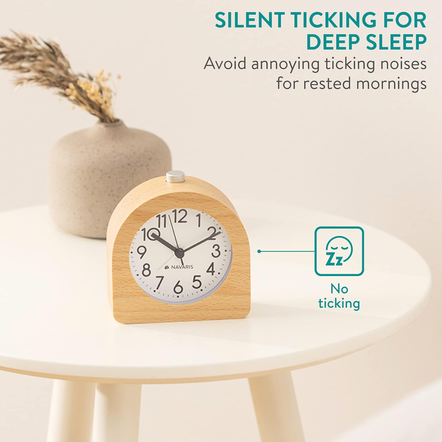 Navaris Analogue Wood Alarm Clock Design Half Round - Αναλογικό Επιτραπέζιο Ρολόι και Ξυπνητήρι - Light Brown - 45427.24