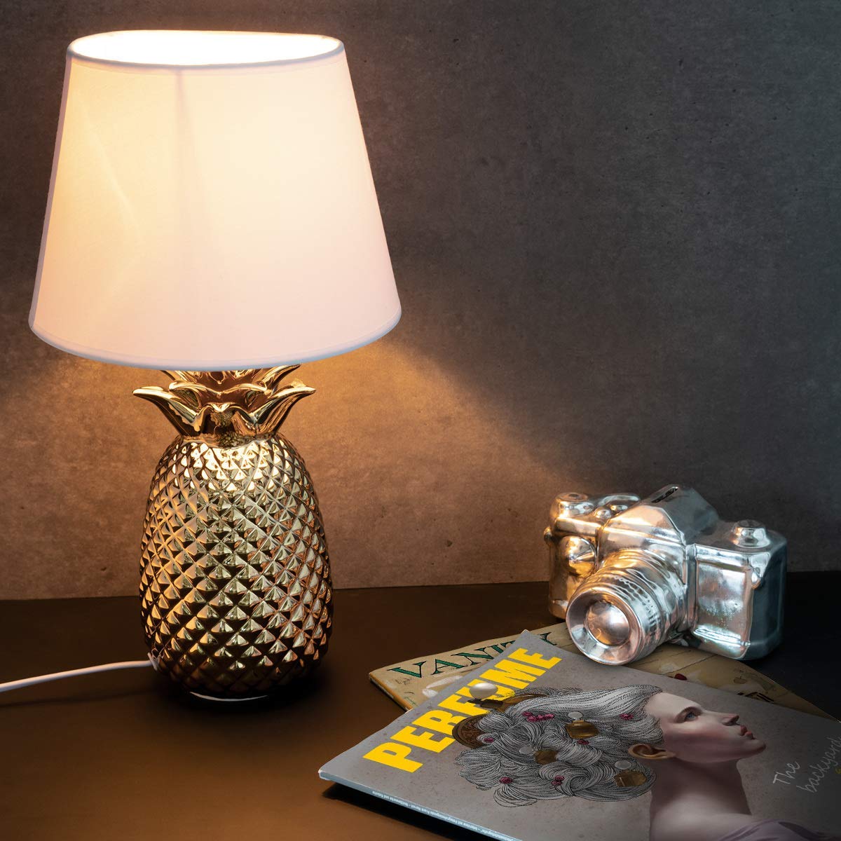 Navaris Table Lamp Επιτραπέζιο Φωτιστικό Design Pineapple - 40cm - Gold / White - 49151.66.02