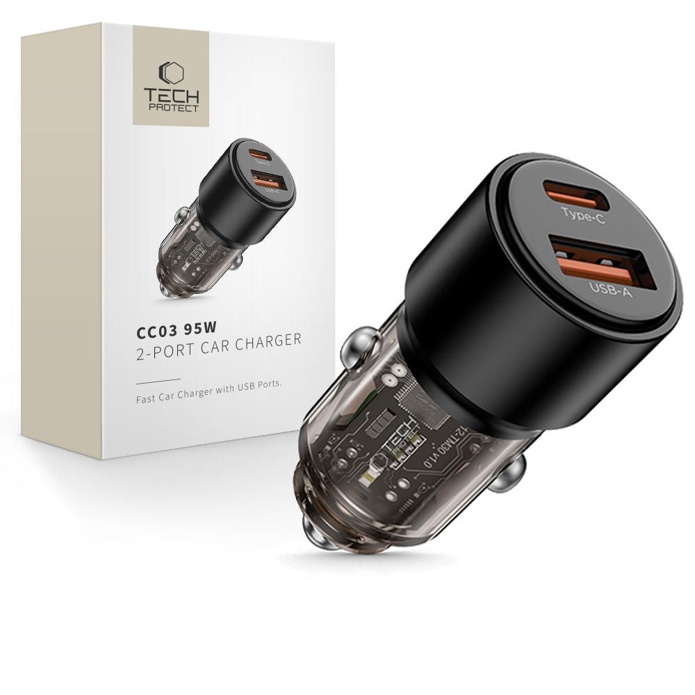Tech - Protect CC03 PD95W Φορτιστής Αυτοκινήτου Γρήγορης Φόρτισης με 1 Θύρα Type - C και 1 Θύρα USB - Black