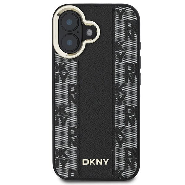 DKNY iPhone 16 Plus - Checkered Pattern - MagSafe Σκληρή Θήκη με Επένδυση Συνθετικού Δέρματος - Black