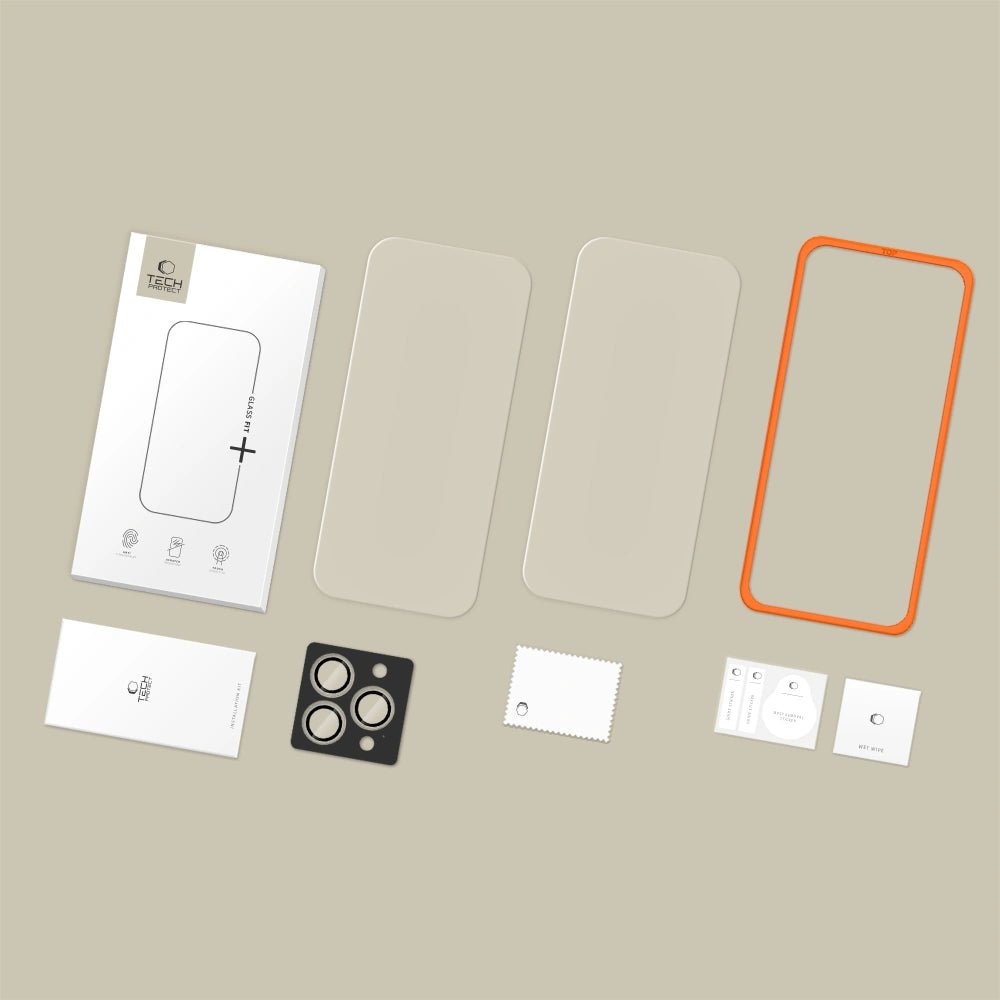 Tech - Protect iPhone 16 Pro / iPhone 17 Pro Easy Set+ - Σετ με 2 Tempered Glass Αντιχαρακτικά Γυαλιά Οθόνης με οδηγό και 1 Αντιχαρακτικό Γυαλί για την Κάμερα - Διάφανα