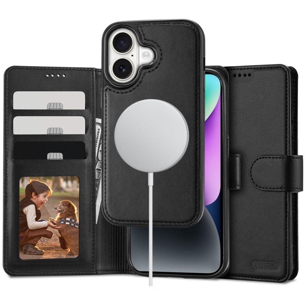 Tech - Protect iPhone 16 Θήκη Πορτοφόλι Stand από Δερματίνη με Αποσπώμενη θήκη MagSafe - Black