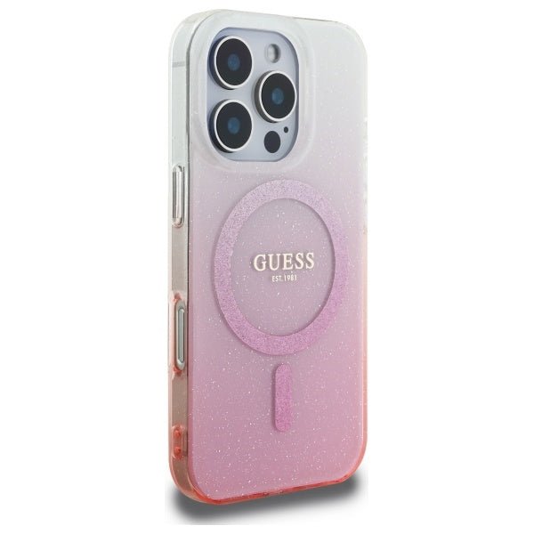Guess iPhone 16 Pro Max - IML Glitter Gradient - MagSafe Σκληρή Θήκη με Πλαίσιο Σιλικόνης - Pink - GUHMP16XHGRCELP