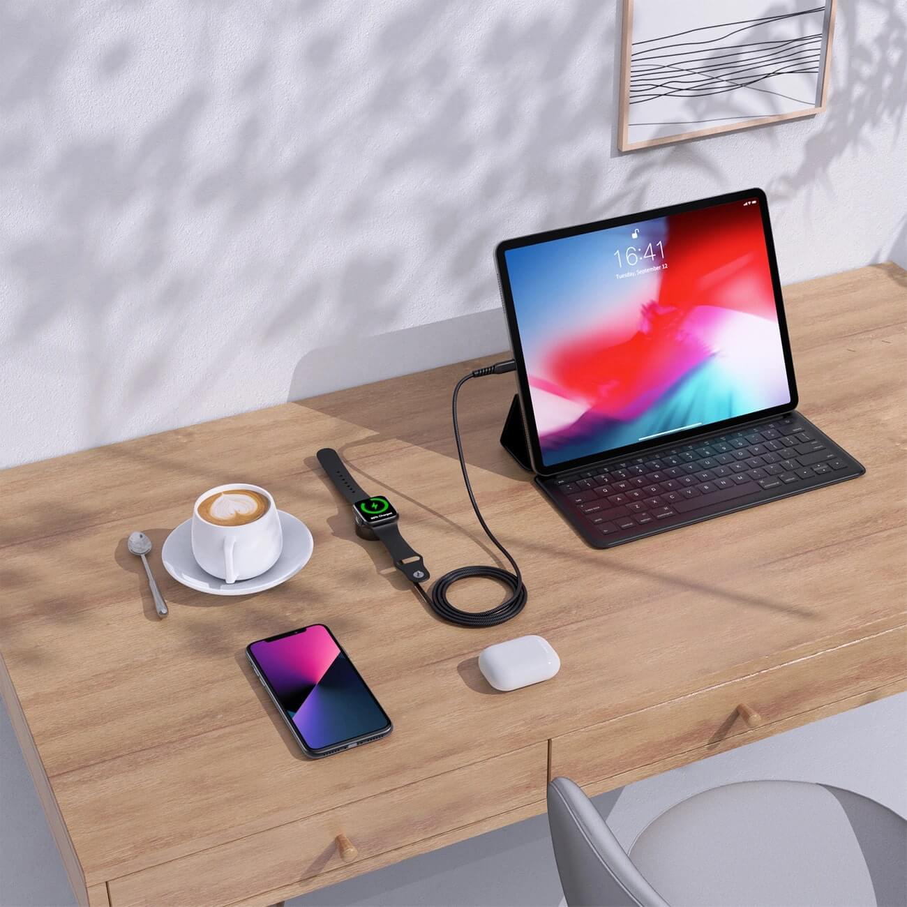 Choetech T319 MFI 5W Καλώδιο Type - C με Μαγνητική Βάση Φόρτισης για Apple Watch - 1m - Black