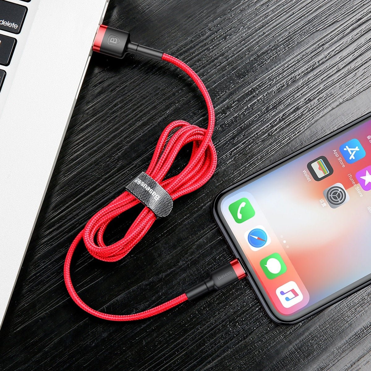 Baseus Kevlar Lightning Quick Charge Cable - Υψηλής Ταχύτητας Καλώδιο Lightning Γρήγορης Φόρτισης 2.4A 1M - Red - CALKLF - B09