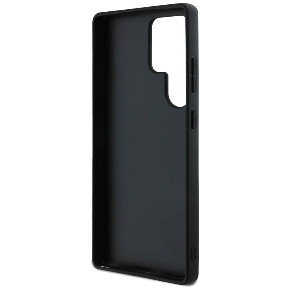 Guess Samsung Galaxy S25 Ultra - Hot Stamp 4G Pattern Triangle Metal Logo - Θήκη με Επένδυση Συνθετικού Δέρματος και Πλαίσιο Σιλικόνης - Black - GUHCS25LPGP4STRK