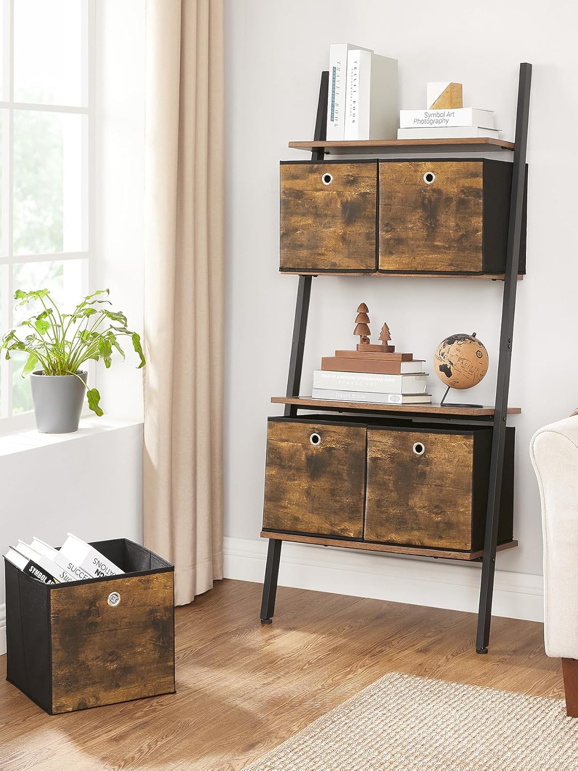 Songmics Σετ με 6 Υφασμάτινα Κουτιά Αποθήκευσης - Rustic Brown / Black - RFB102B01