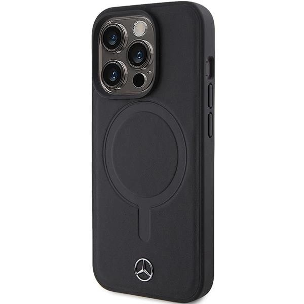 Mercedes iPhone 15 Pro Max Smooth Leather MagSafe Σκληρή Θήκη με Επένδυση Συνθετικού Δέρματος και MagSafe - Black - Mer007846 - 0