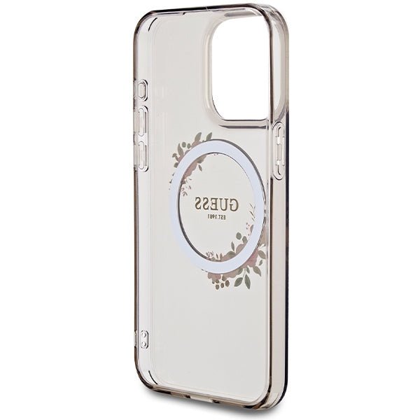 Guess iPhone 15 Pro Max IML Flowers Wreatch MagSafe Σκληρή Θήκη με Πλαίσιο Σιλικόνης και MagSafe - Black - GUHMP15XHFWFCK