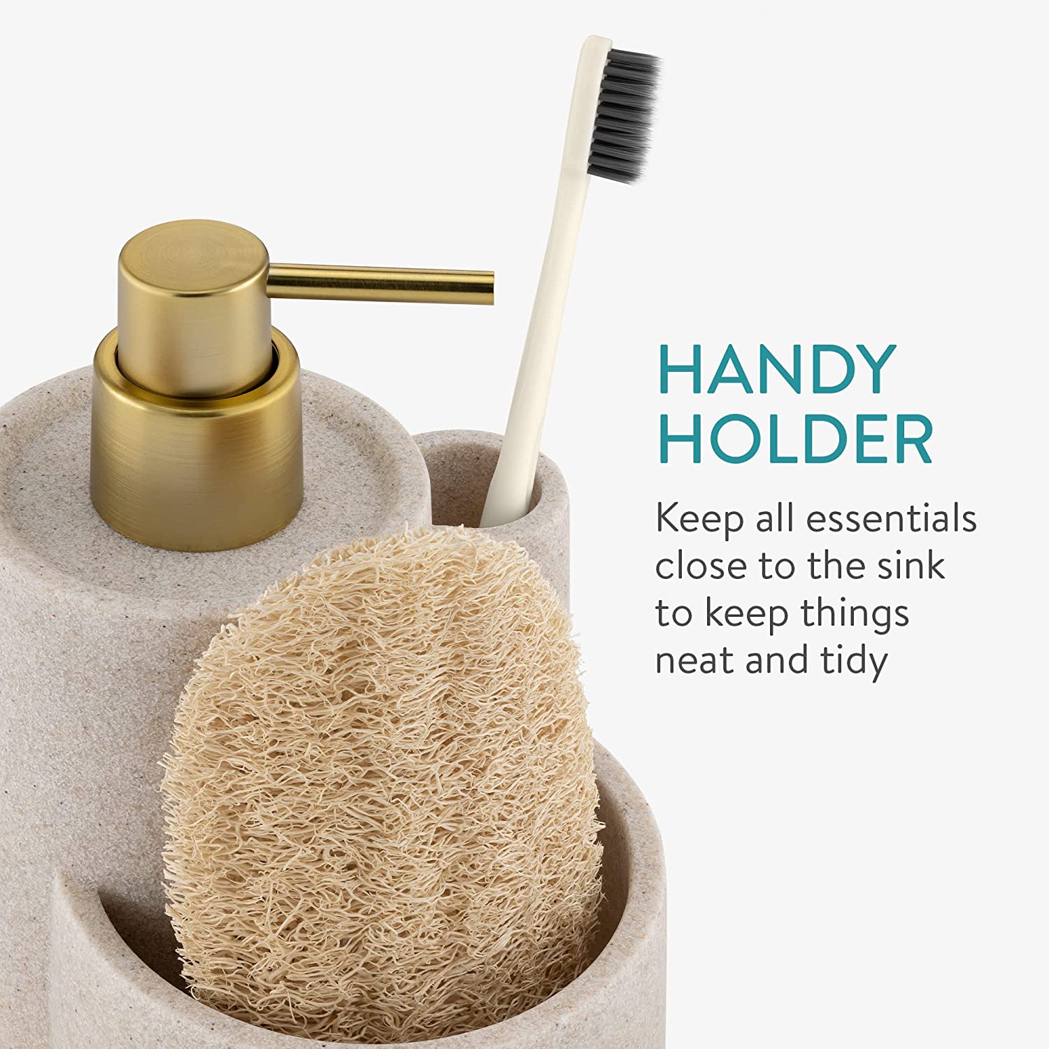 Navaris Διανομέας Σαπουνιού με 2 Θήκες - Beige / Brass - 55871.02