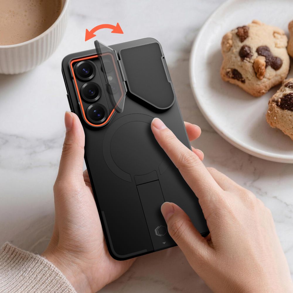 Tech - Protect Samsung Galaxy S26 Ultra - Σκληρή Θήκη με Ανοιγόμενο Κάλυμμα Κάμερας και Stand Kevlar - Aura MagSafe - Black / Orange