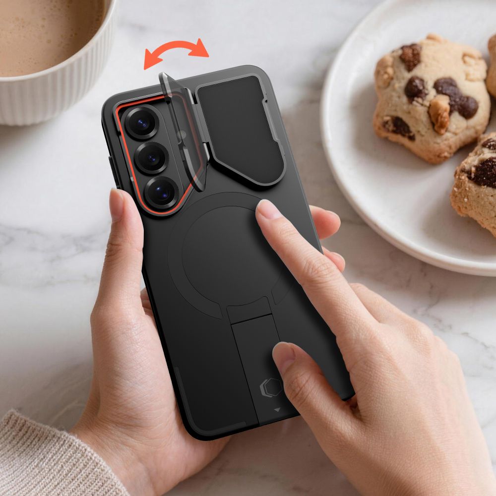 Tech - Protect Samsung Galaxy S26 - Σκληρή Θήκη με Ανοιγόμενο Κάλυμμα Κάμερας και Stand Kevlar - Aura MagSafe - Black / Orange