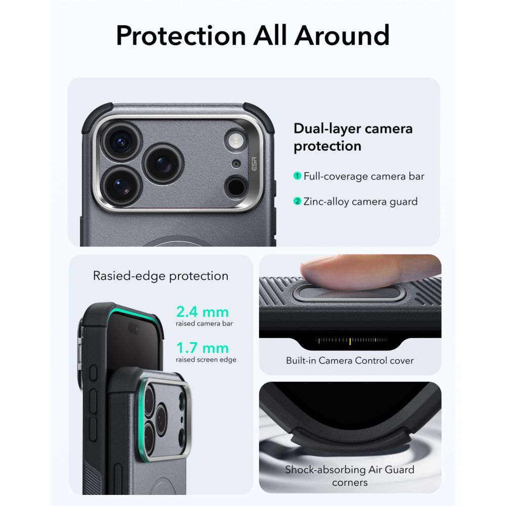 ESR iPhone 18 Pro Max / iPhone 17 Pro Max - Σκληρή Θήκη MagSafe με Πλαίσιο Σιλικόνης και Σταντ - Cyber Tough Kickstand - Grey