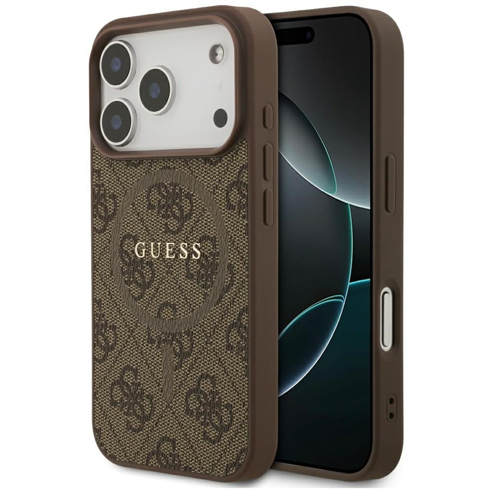 Guess iPhone 17 Pro - 4G Ring Classic Logo MagSafe - Σκληρή Θήκη με Πλαίσιο Σιλικόνης και Επένδυση Συνθετικού Δέρματος - Brown - GUHMP17LG4GFRW
