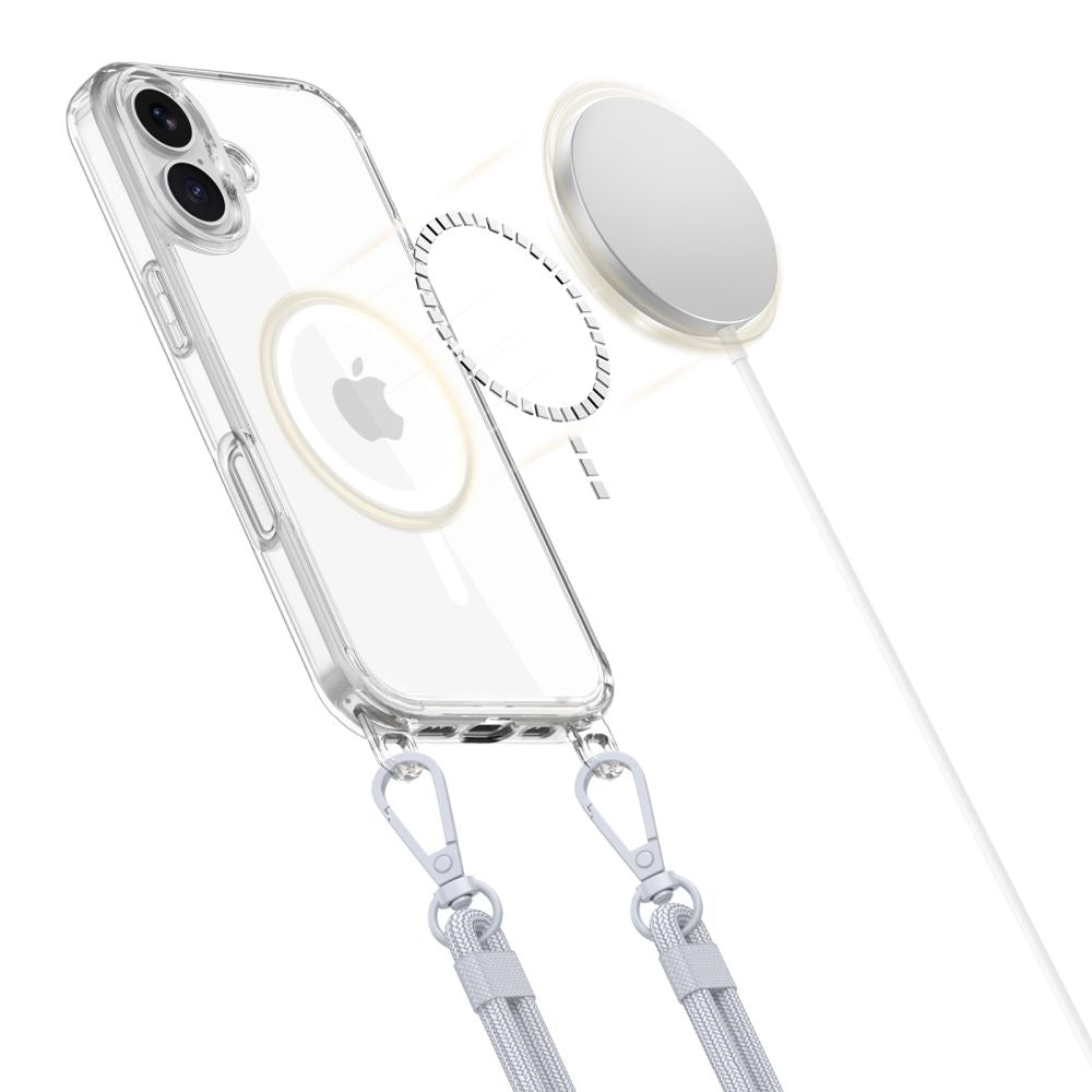 Tech - Protect iPhone 16 Flexair Chain MagSafe Σκληρή Θήκη με Πλαίσιο Σιλικόνης και 2 Λουράκια - Διάφανη - Grey / Pink