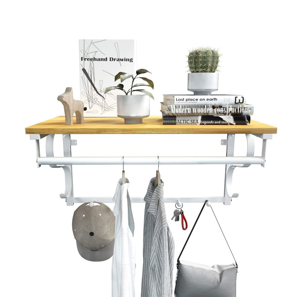 Vasagle Επιτοίχια Μεταλλική Κρεμάστρα με Ράφι - 60 x 30 x 31.7 cm - Oak / White - LCR11WY