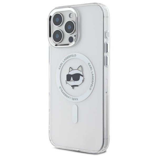 Karl Lagerfeld iPhone 16 Pro Max - IML Metal Choupette Head - MagSafe Σκληρή Θήκη με Πλαίσιο Σιλικόνης - White - KLHMP16SHLSCHH
