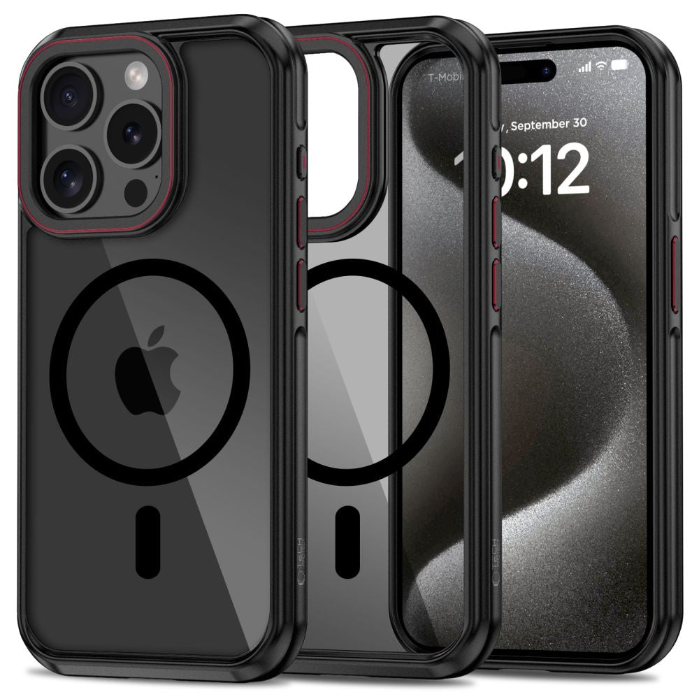 Tech - Protect iPhone 15 Pro MagHybrid - Σκληρή Θήκη με Πλαίσιο Σιλικόνης και MagSafe - Black Ημιδιάφανη / Red