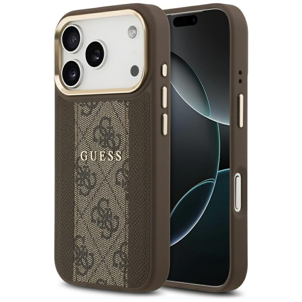 Guess iPhone 17 Pro - 4G Stripe MagSafe - Θήκη με Επένδυση Συνθετικού Δέρματος - Brown - GUHMP17LPG4SEMCW