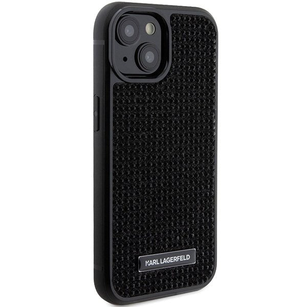 Karl Lagerfeld iPhone 15 - Rhinestone Logo Metal Plate Σκληρή Θήκη με Πλαίσιο Σιλικόνης - Black - KLHCP15SHDSPLK