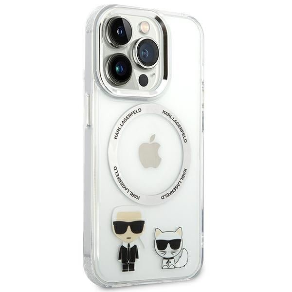 Karl Lagerfeld iPhone 14 Pro Max - Karl and Choupette Aluminium Magsafe Σκληρή Θήκη με Πλαίσιο Σιλικόνης και MagSafe - Διάφανη - KLHMP14XHKCT