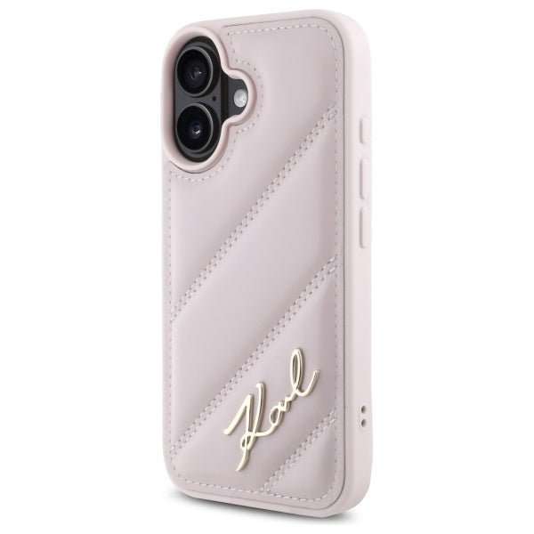 Karl Lagerfeld iPhone 16 - Quilted Signature - Θήκη με Επένδυση Συνθετικού Δέρματος - Pink - KLHCP16SPQDSMGP