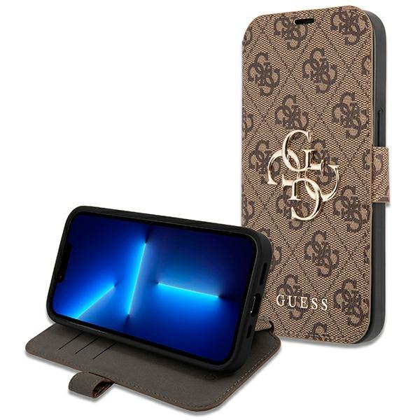 Guess iPhone 13 Pro Wallet Case Big Metal Logo Θήκη Πορτοφόλι με Επένδυση Συνθετικού Δέρματος - Brown - GUBKP13L4GMGBR