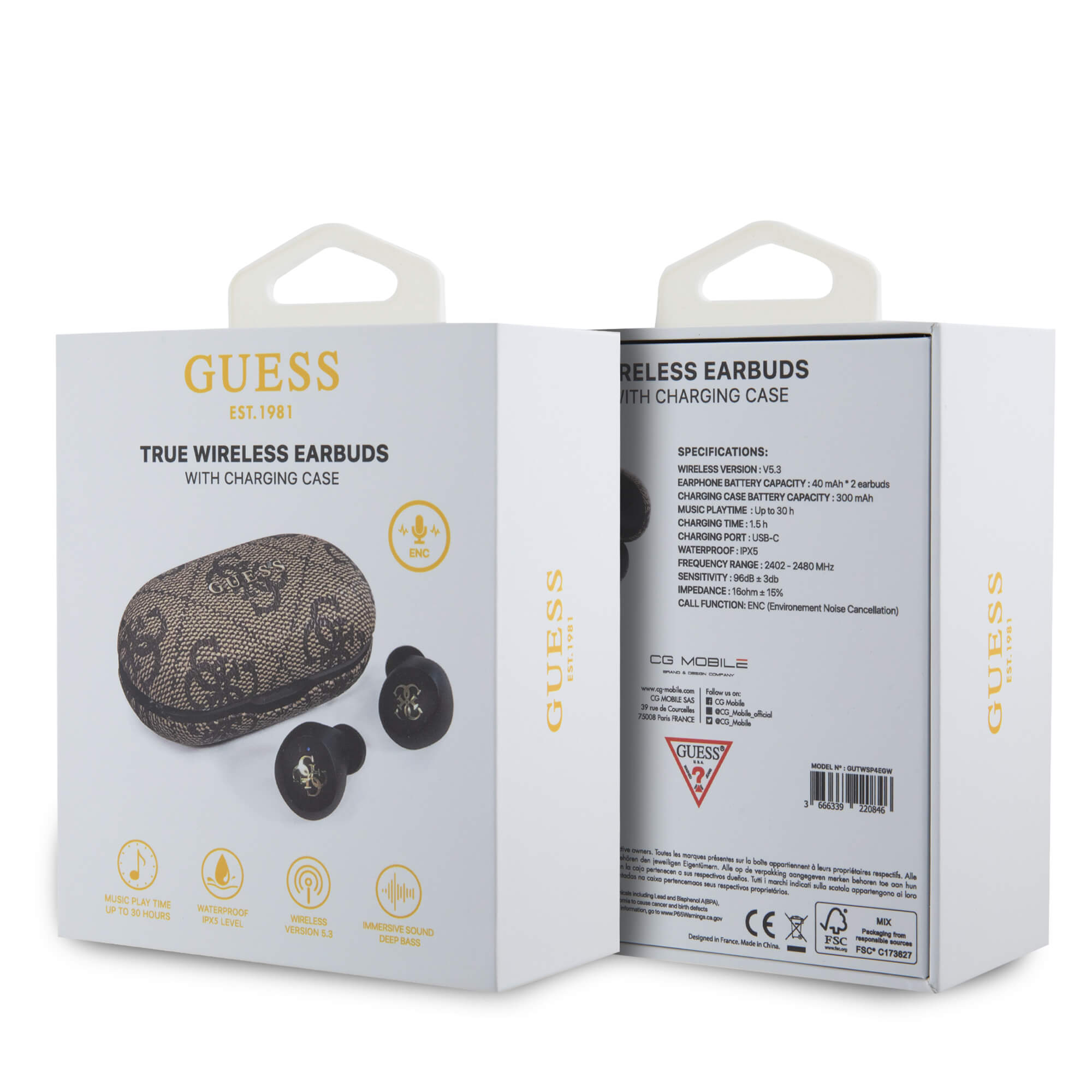 Guess 4G Metal Logo - Bluetooth 5.3 - Ασύρματα ακουστικά για Κλήσεις / Μουσική - Brown