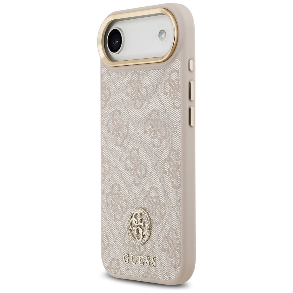 Guess iPhone Air - 4G Strass Logo and Big Strap Metal Buttons MagSafe - Θήκη με Επένδυση Συνθετικού Δέρματος και Λουράκι - Pink - GUHMP17MP4G4DCSP