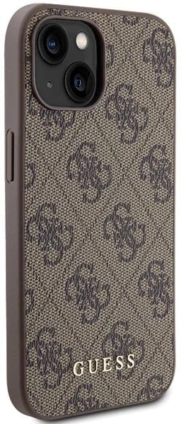 Guess iPhone 15 - 4G Metal Gold Logo Σκληρή Θήκη με Επένδυση Συνθετικού Δέρματος - Brown - GUHCP15SG4GFBR