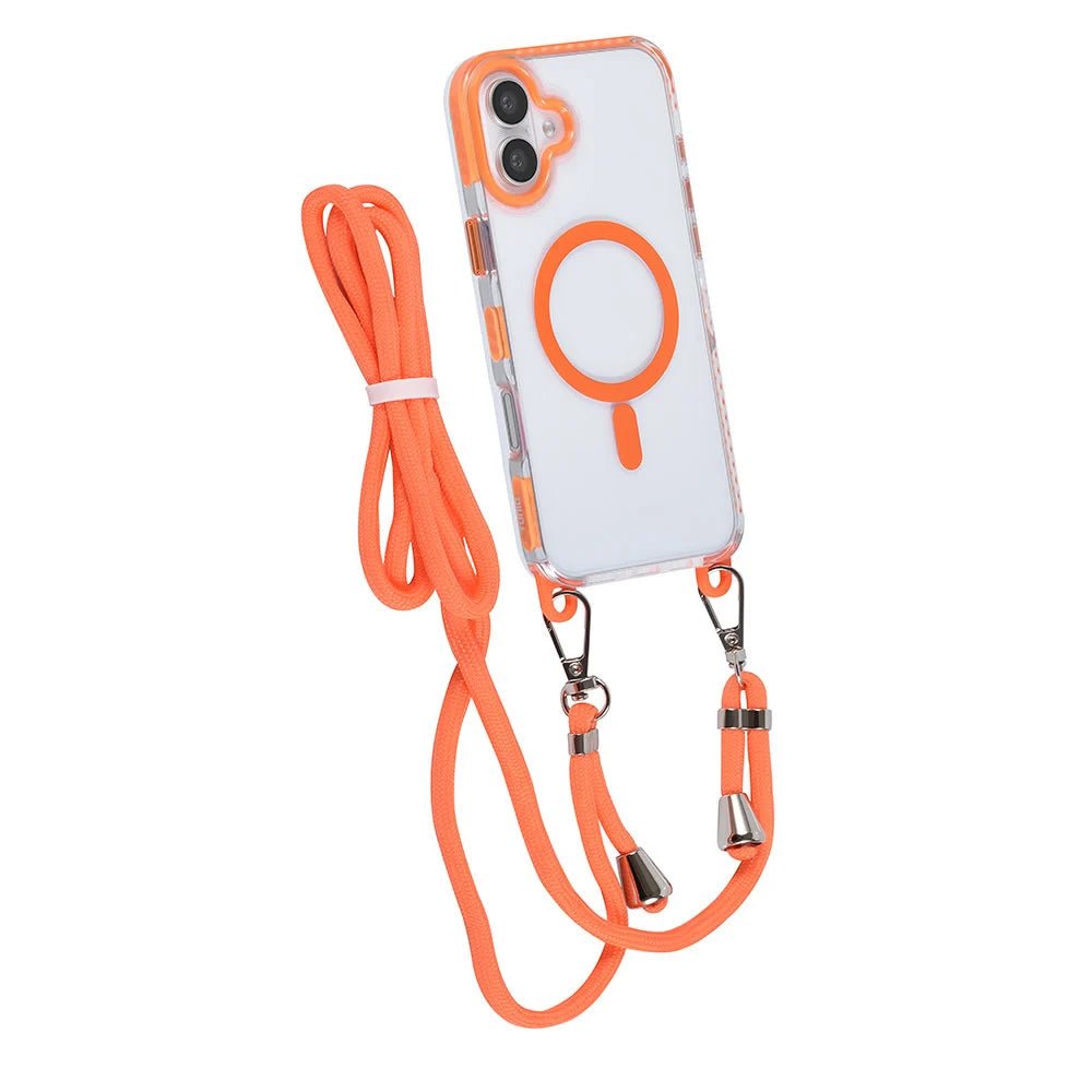 Tuniq iPhone 16 Plus - MagSafe Σκληρή Θήκη με Πλαίσιο Σιλικόνης και Λουράκι - Διάφανη / Orange