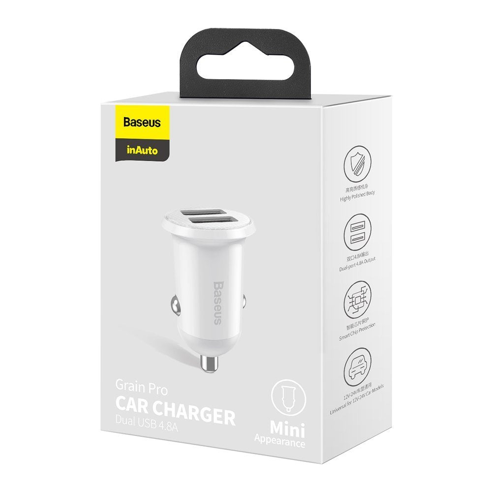 Baseus Grain Pro Car Charger - Φορτιστής Αυτοκινήτου 4.8A 2xUSB Ports - White - CCALLP - 02
