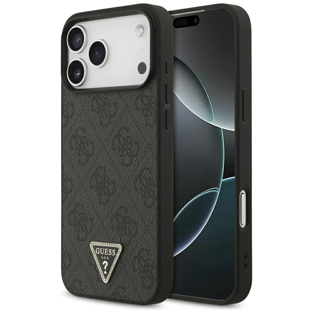 Guess iPhone 17 Pro Max - 4G Triangle Strass MagSafe - Σκληρή Θήκη με Επένδυση Συνθετικού Δέρματος - Black - GUHMP17XP4TDPLK