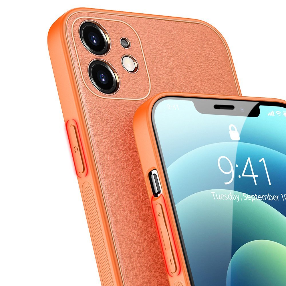 Dux Ducis iPhone 12 Yolo Elegant Series Θήκη με Επένδυση Συνθετικού Δέρματος - Orange