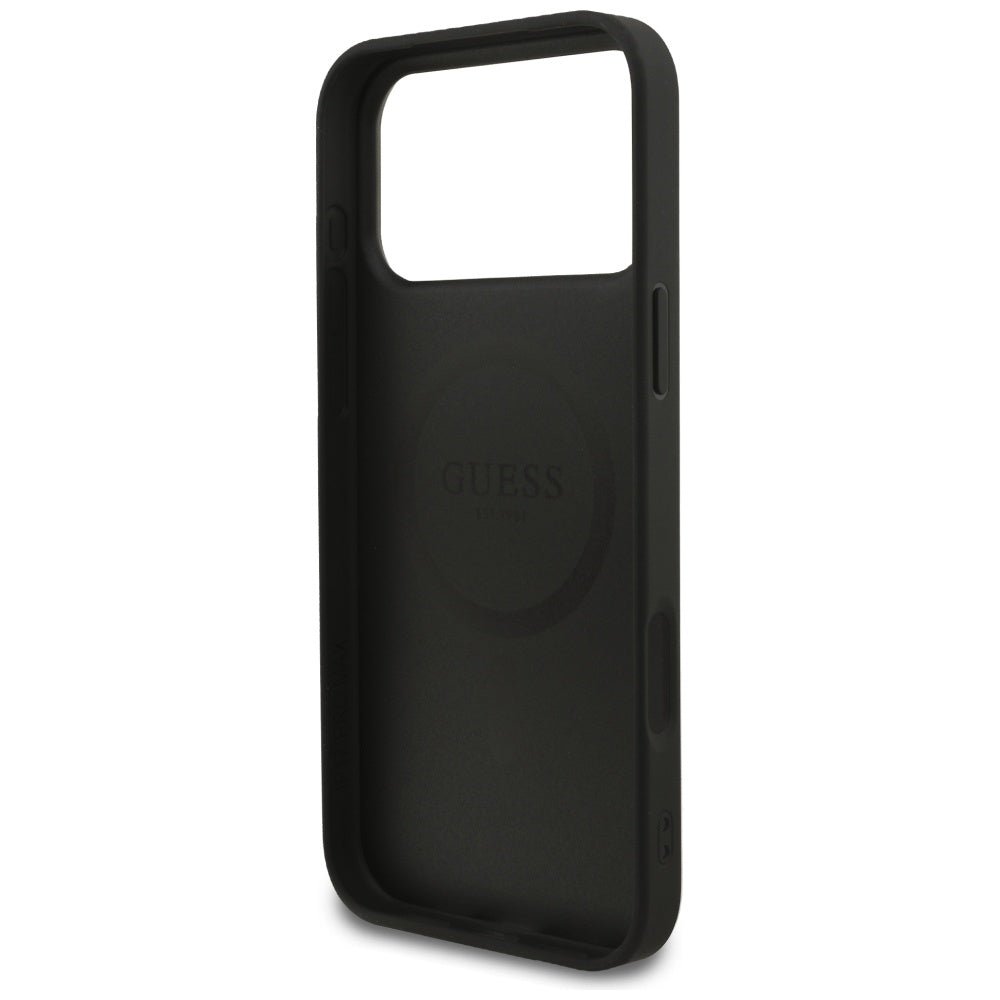 Guess iPhone 17 Pro Max - 4G Ring Classic Logo MagSafe - Σκληρή Θήκη με Πλαίσιο Σιλικόνης και Επένδυση Συνθετικού Δέρματος - Black - GUHMP17XG4GFRK