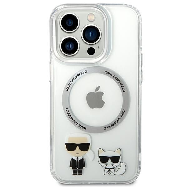 Karl Lagerfeld iPhone 14 Pro - Karl and Choupette Aluminium Magsafe Σκληρή Θήκη με Πλαίσιο Σιλικόνης και MagSafe - Διάφανη - KLHMP14LHKCT