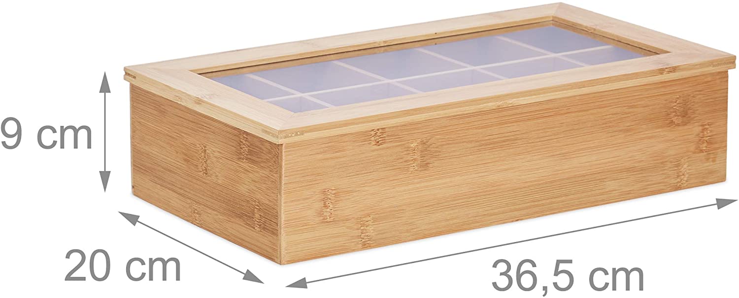 Relaxdays Κουτί Αποθήκευσης για Φακελάκια Τσάι με 10 Διαμερίσματα από Μπαμπού - Natural - 4052025221829