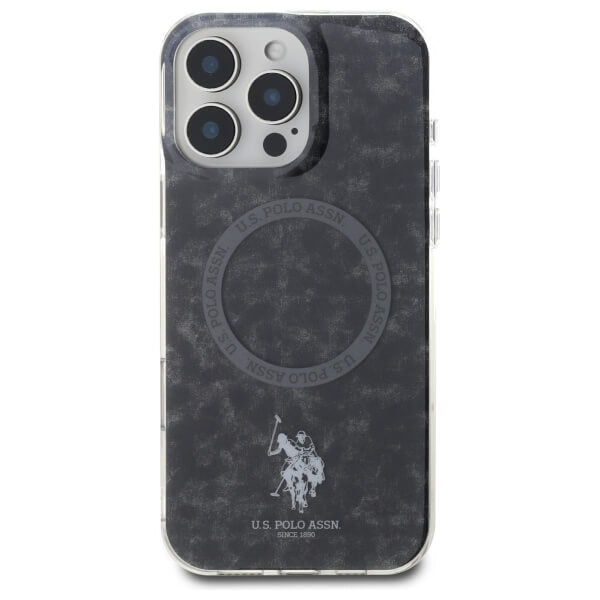US Polo iPhone 16 Pro - IML Ring - MagSafe Σκληρή Θήκη με Πλαίσιο Σιλικόνης - Black - USHMP16LHOCLDPK