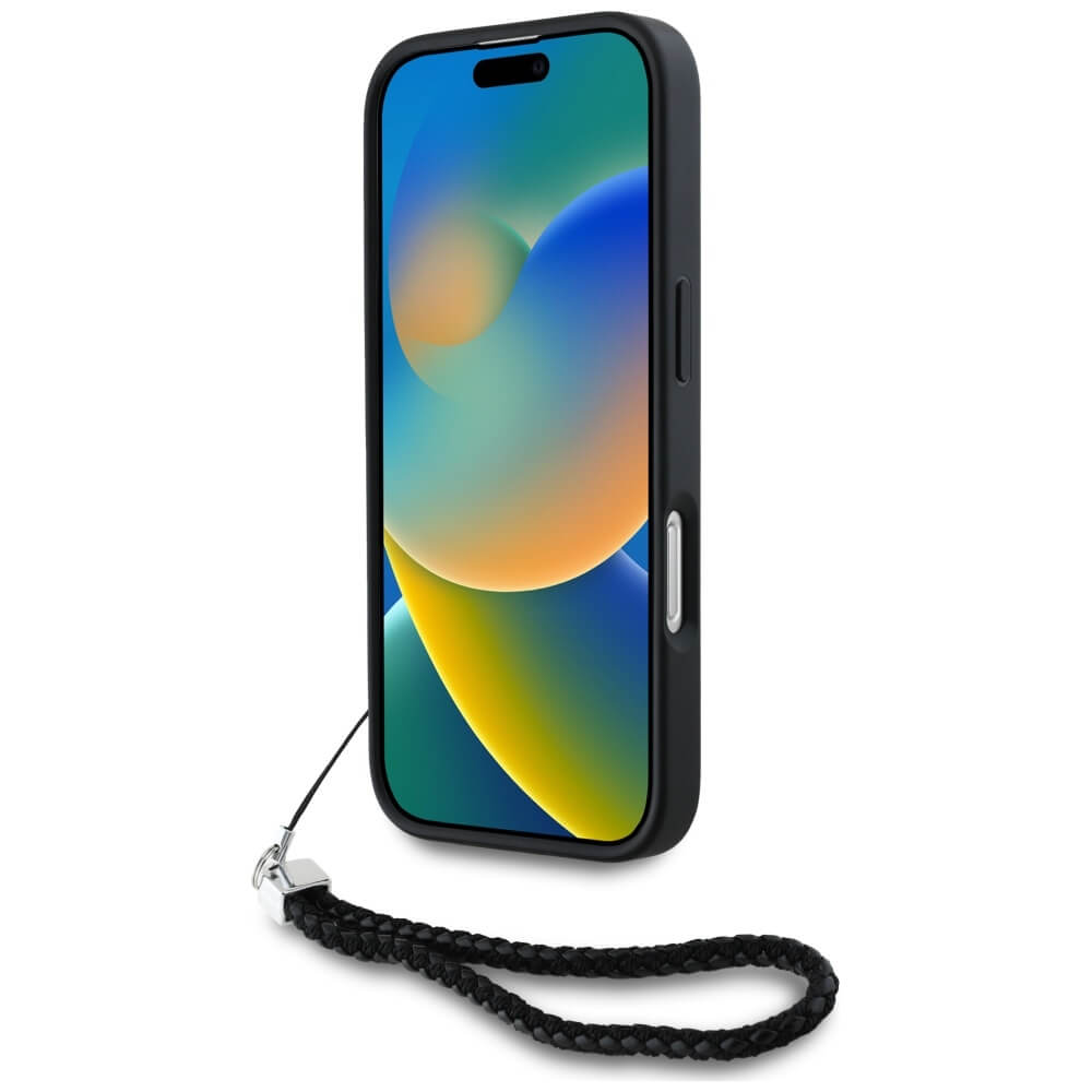 Karl Lagerfeld iPhone 16 Pro - Quilted Initial Logo and Chain Strap - Θήκη με Επένδυση Συνθετικού Δέρματος και Λουράκι - Black - KLHCP16LPSQSKLSMSK
