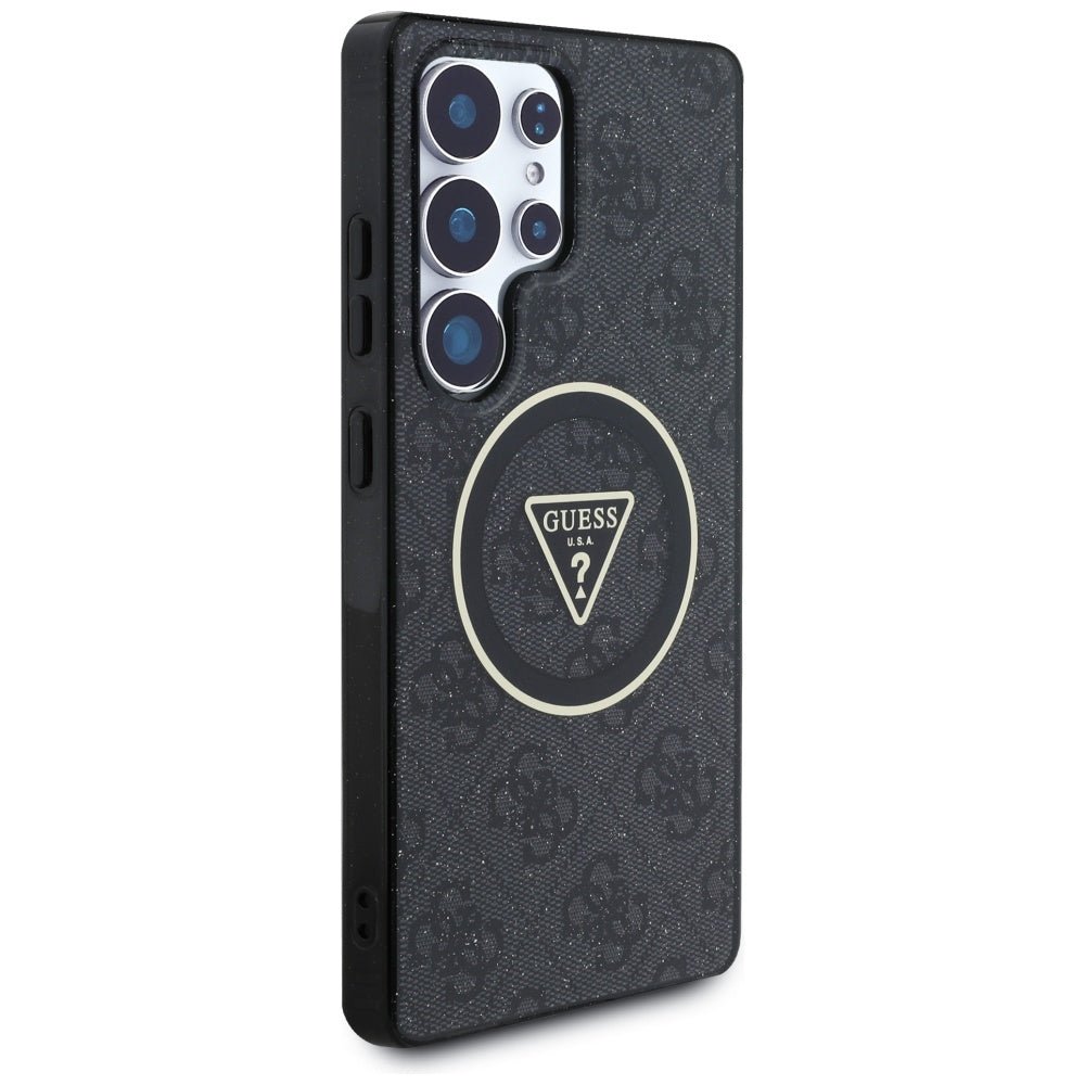 Guess Samsung Galaxy S25 Ultra - 4G Glitter Triangle Buttons - MagSafe Σκληρή Θήκη με Πλαίσιο Σιλικόνης - Black - GUHMS25LHG4PRTGK