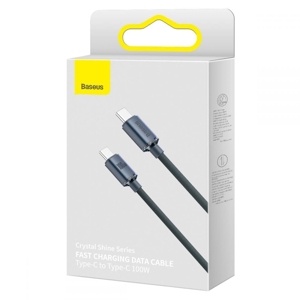 Baseus Crystal Shine Cable Type - C to Type - C PD 100W 3A - Καλώδιο Δεδομένων και Γρήγορης Φόρτισης Type - C to Type - C 2M - Black - CAJY000701