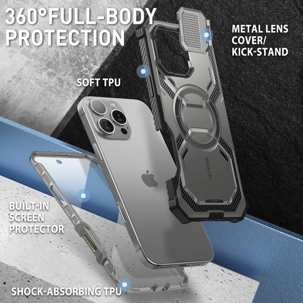 Supcase iPhone 16 Pro Armorbox MagSafe Σκληρή Θήκη με Προστασία Οθόνης και Κάλυμμα Κάμερας / Stand - Titan Gray