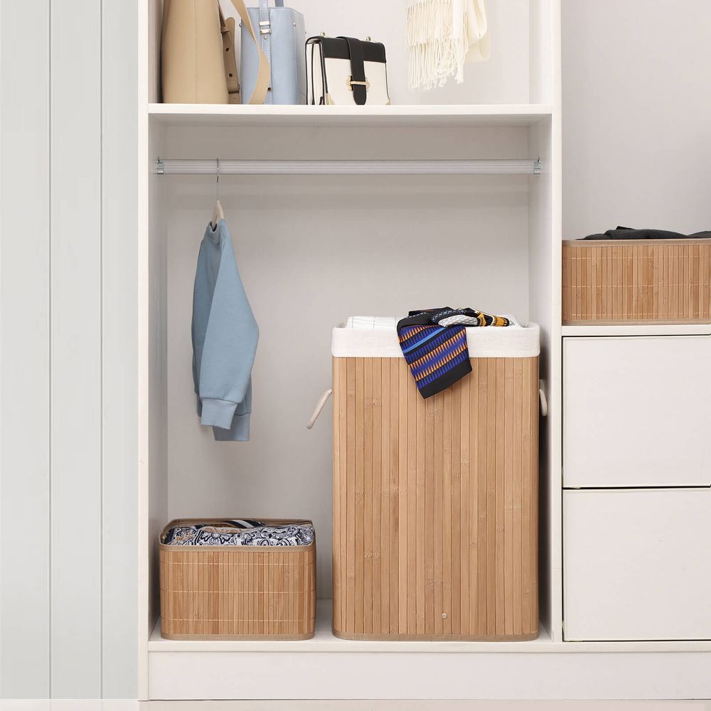 Songmics Καλάθι Απλύτων από Μπαμπού με Καπάκι - 72 L - Natural - LCB10Y