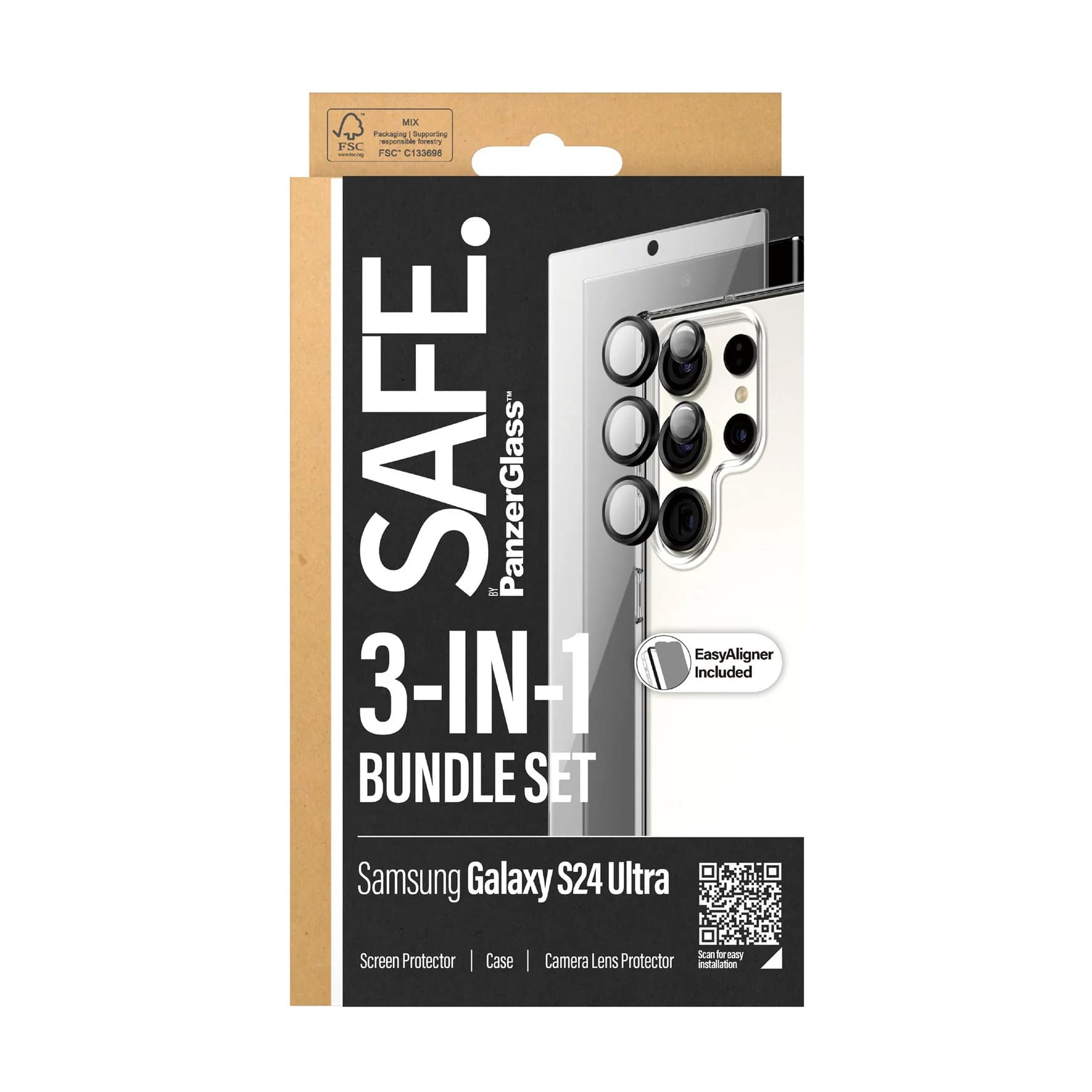 Safe by PanzerGlass Samsung Galaxy S24 Ultra - 3 - in - 1 Bundle Set - Σετ με 1 Αντιχαρακτικό Γυαλί Οθόνης, 1 Αντιχαρακτικό Γυαλί για την Κάμερα και 1 Θήκη Σιλικόνης - Clear