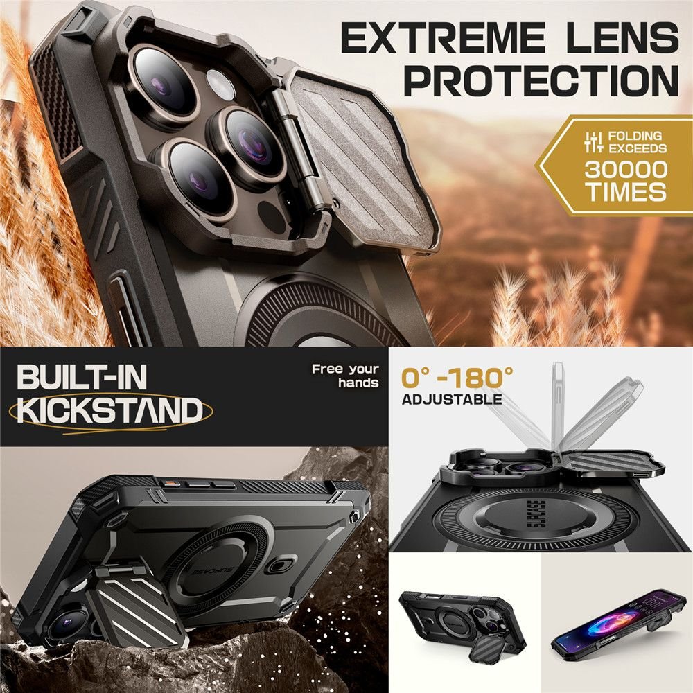 Supcase iPhone 16 Pro UB XT Mag Σκληρή Θήκη με Ανοιγόμενο Κάλυμμα Κάμερας / Stand και MagSafe - Black