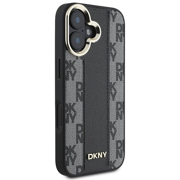 DKNY iPhone 16 - Checkered Pattern MagSafe Σκληρή Θήκη με Επένδυση Συνθετικού Δέρματος - Black
