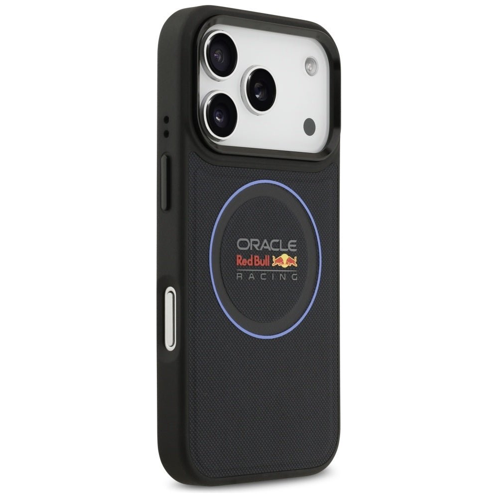Red Bull iPhone 17 Pro - Red Bull Meshed Blue Ring and Metal Buttons MagSafe - Σκληρή Θήκη με Επένδυση Συνθετικού Δέρματος - Navy - RBHMP17L24PUILVB