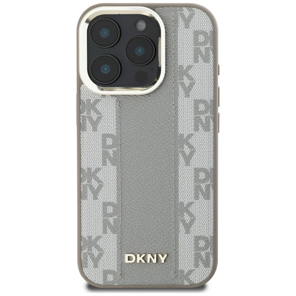 DKNY iPhone 16 Pro - Checkered Pattern - MagSafe Σκληρή Θήκη με Επένδυση Συνθετικού Δέρματος - Beige