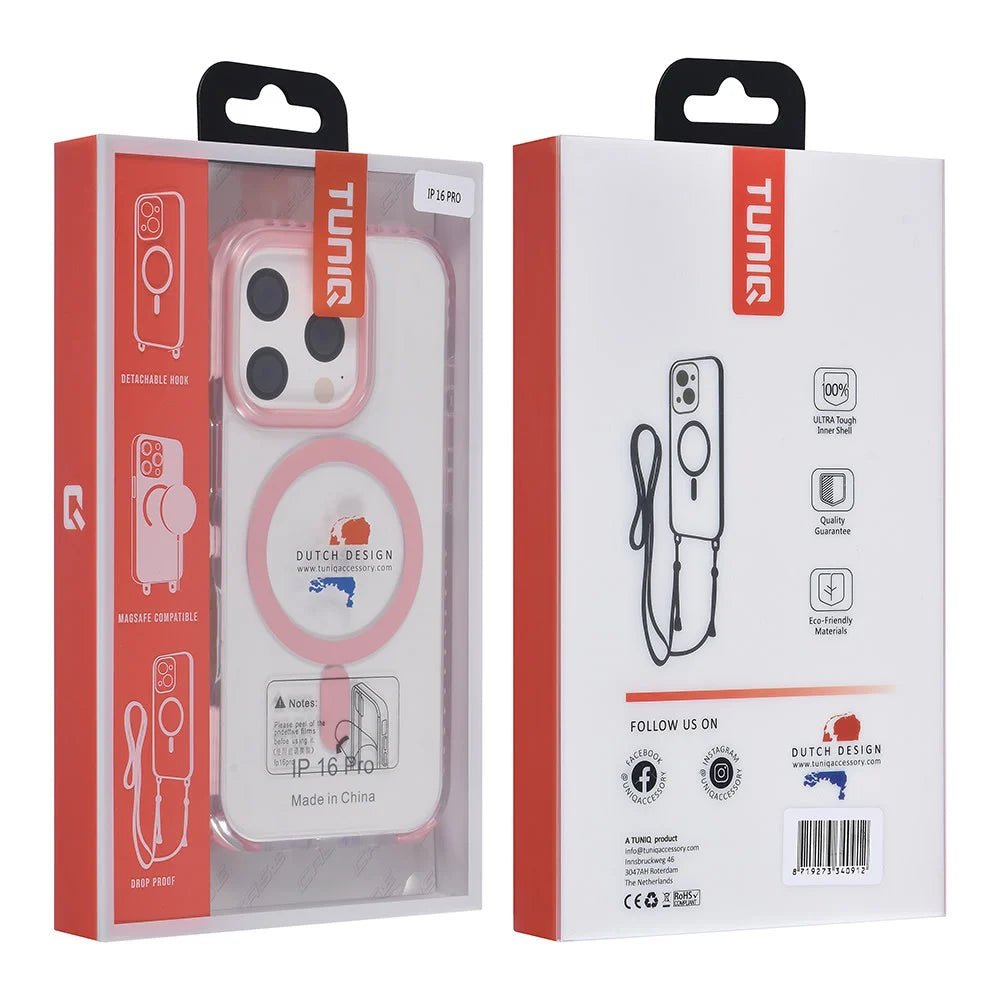 Tuniq iPhone 16 Pro - MagSafe Σκληρή Θήκη με Πλαίσιο Σιλικόνης και Λουράκι - Διάφανη / Pink