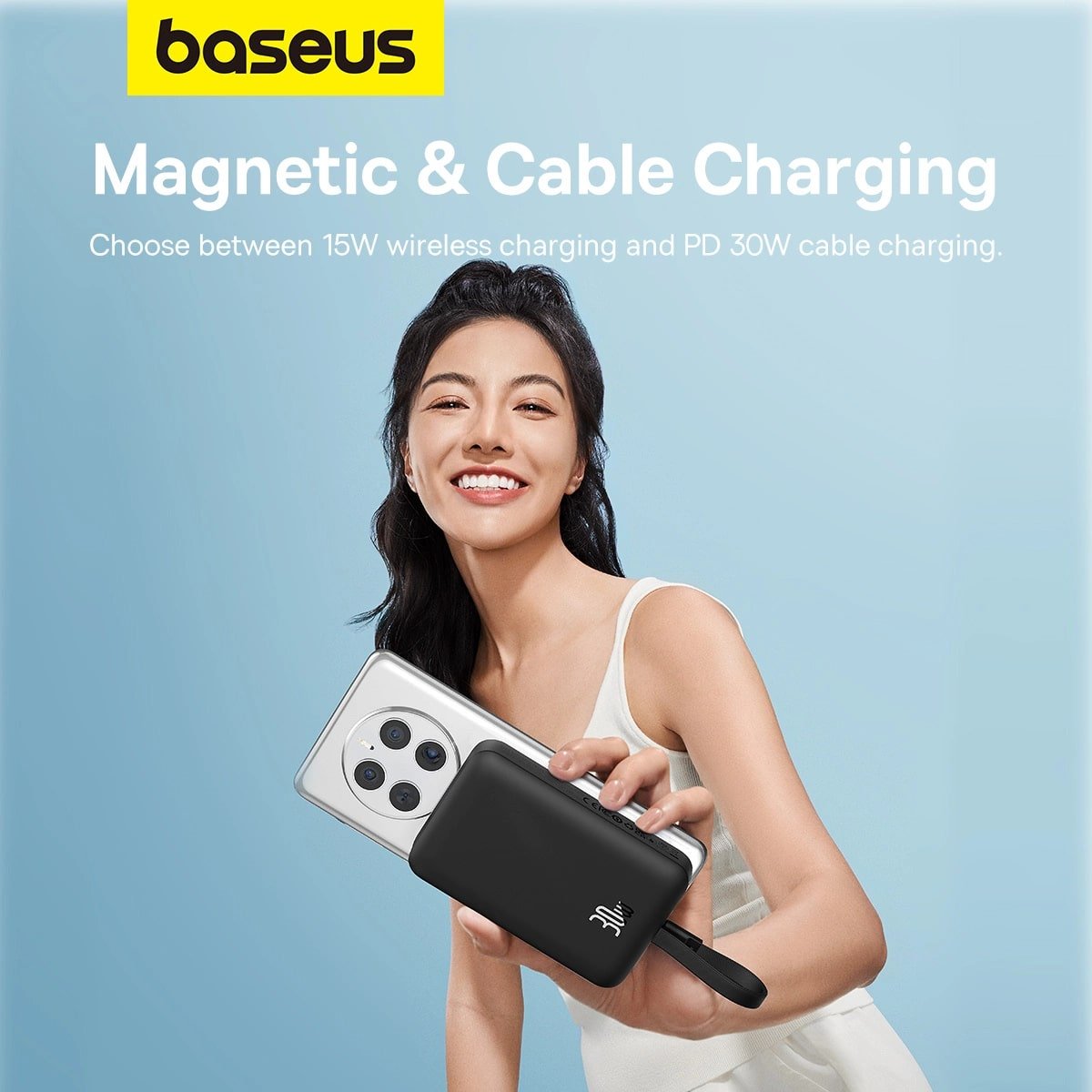 Baseus Magnetic Mini Ασύρματο MagSafe PowerBank 10000mAh 30W με Ενσωματωμένο Καλώδιο Type - C - Black